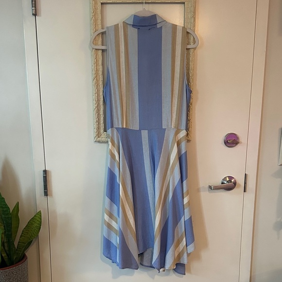 1. STATE | Linen Striped Sleeveless Swing Dress Mother of Pearl Button Up - Picture 10 of 14